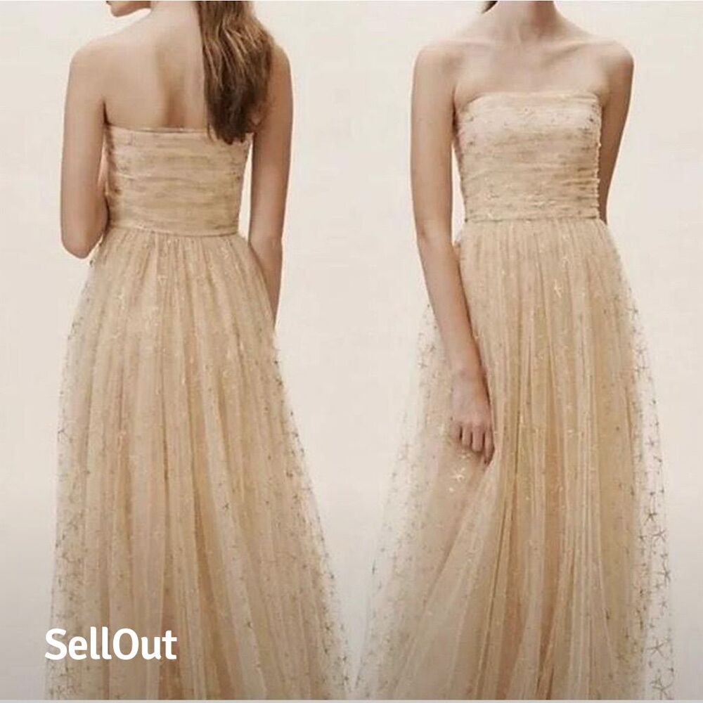 Joanna August Girls Strapless Gold Star‎ Tulle Formal Dress Size 6